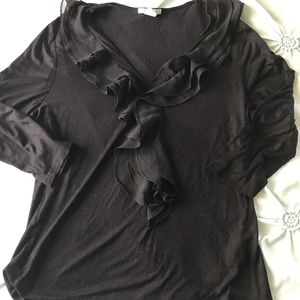 H&M Ruffle Neck Black Shirt